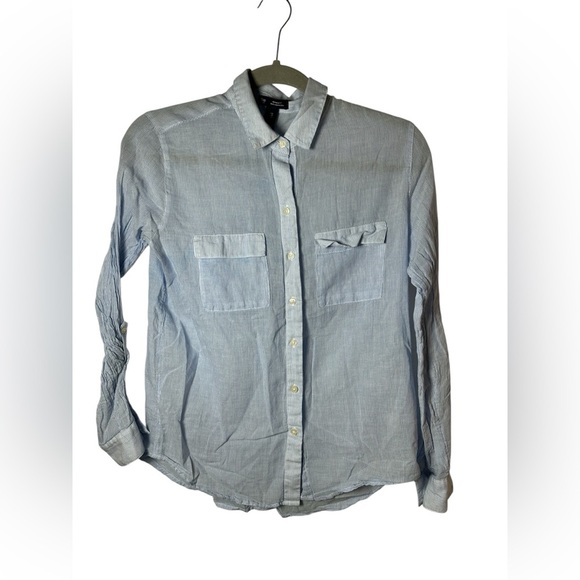 Gap Boyfriend Fit Button-Up Shirt Blue White Stripe Long Sleeve XS - Picture 1 of 6